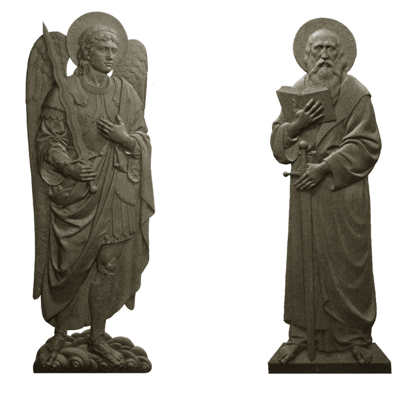 Archangel Michael and the Apostle Paul. Models for casting in bronze. plasticine (1800×600)