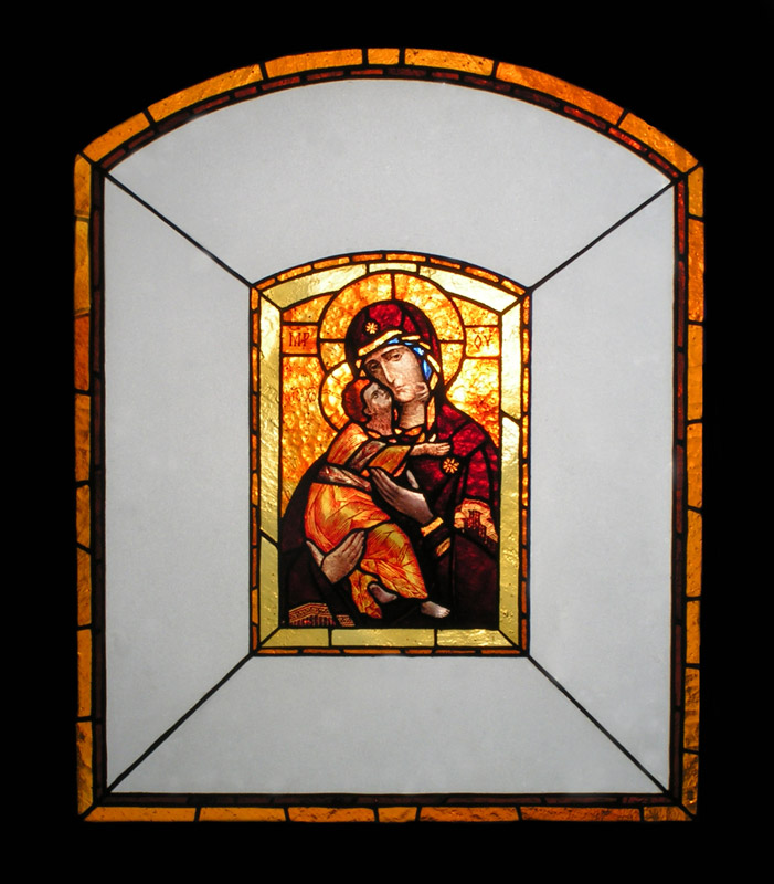 Icon of the Vyshhorod Mother of God — a miniature in the Tiffany technique. stained glass (500×400)