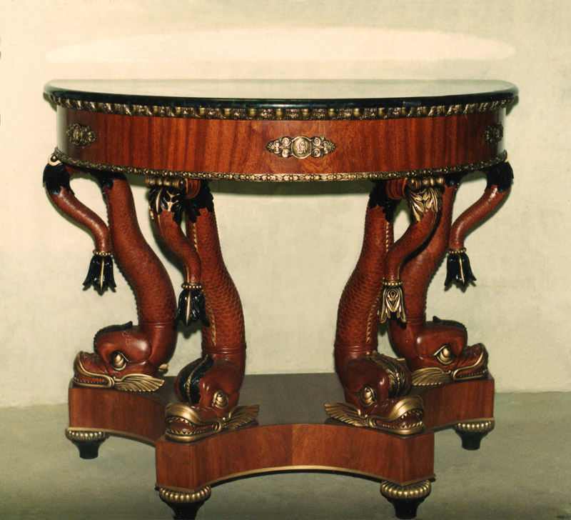 Console table, a replica in the French Empire style (made together with M. Nikolaev). carved wood, stone, bronze (1500×1200)